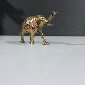 Brass Elephant Painted Vintage Patina Trunk Up Good Luck Wisdom Paperweight